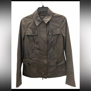 Vince Womens Soft Butter Leather Collared  Zip Up Moto Jacket Brown Pockets Sz S